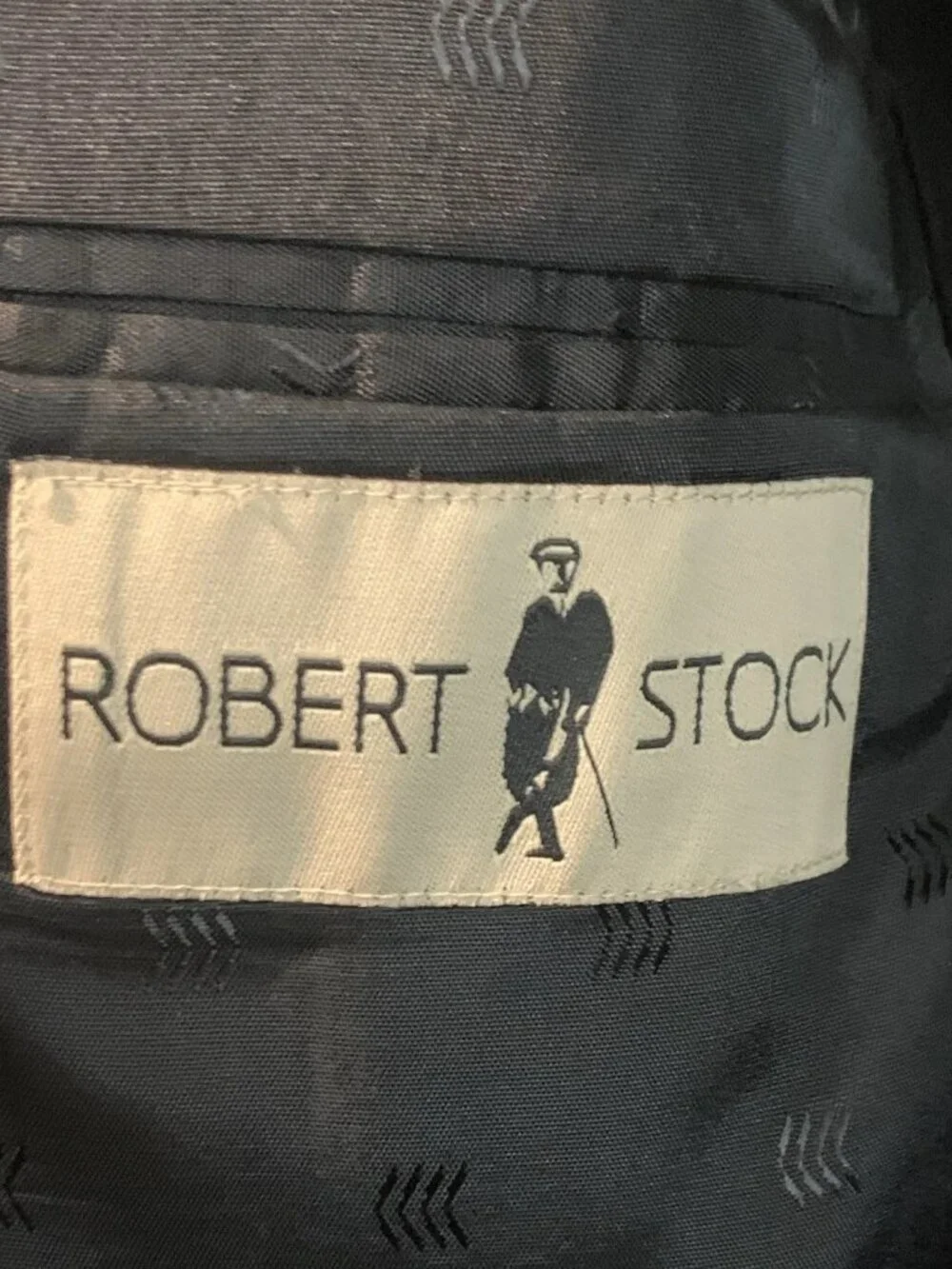 Robert Stock Black Herringbone Blazer 40R Single-Breasted 2-Button Notch